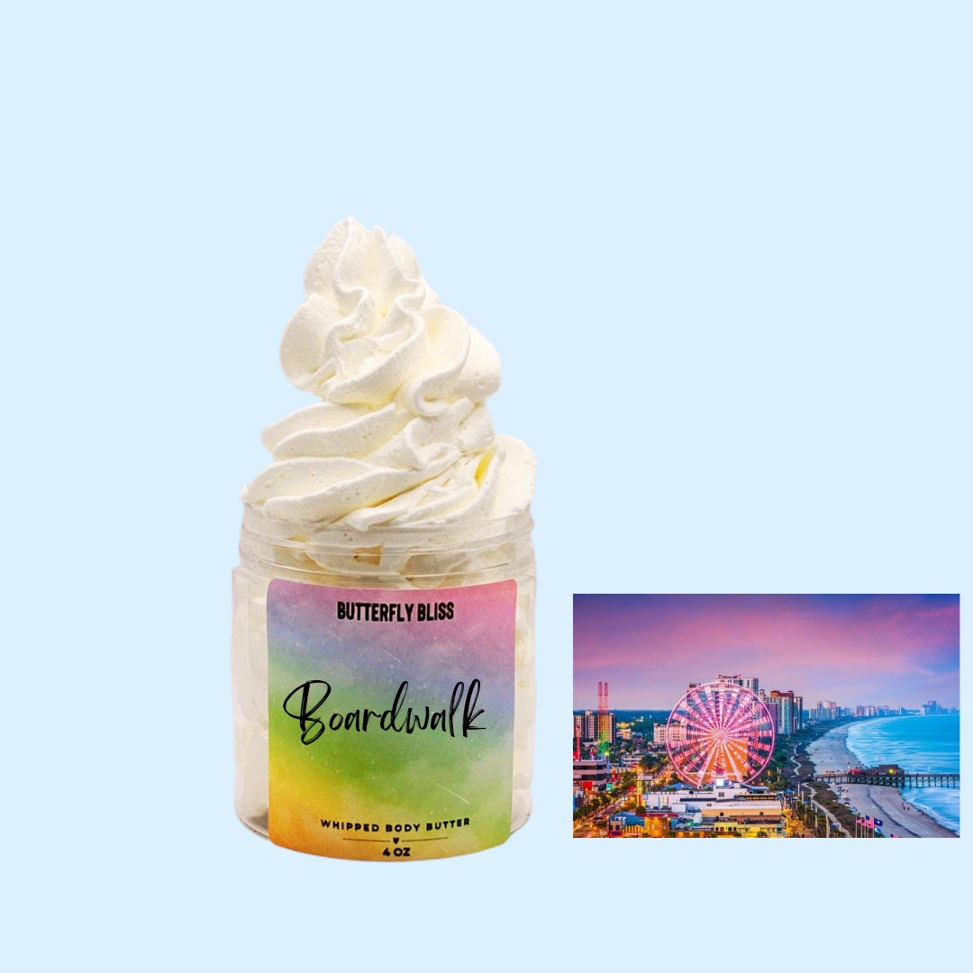 Boardwalk Body Butter, 8oz and 4oz Whipped Body Butter, Moisturizer, Mango Butter, Shea Butter, Cocoa Butter, Coconut Oil, Vegan Body Lotion