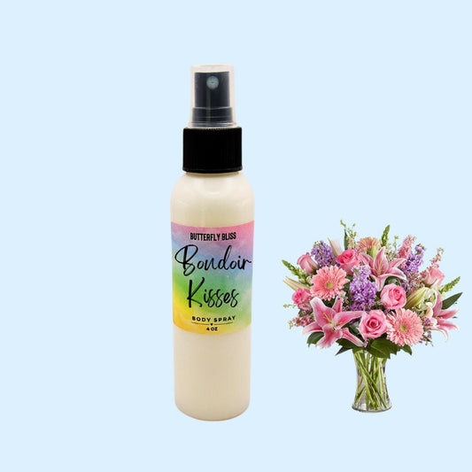 Boudoir Kisses Musk Amber Scented Best Moisturizing for skin Body Spray with long lasting scent all natural and safe for use